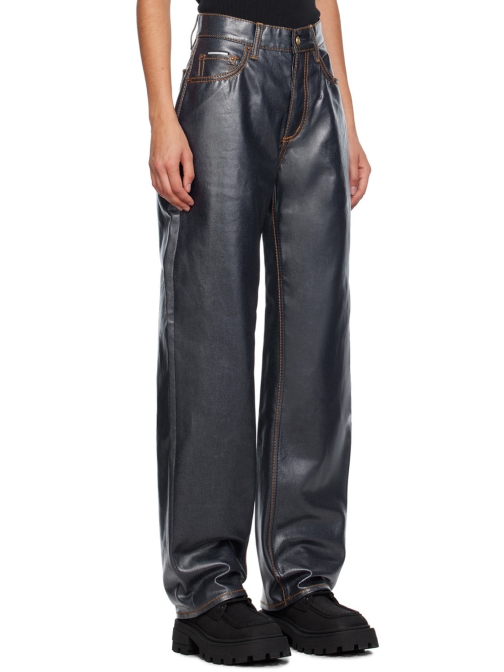 Eytys Women's Navy Coated Straight-Leg Jeans - Picture 4 of 11